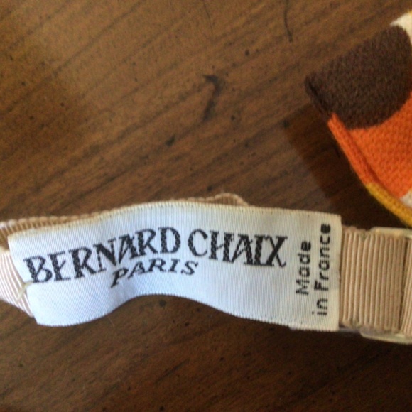 Vintage BERNARD CHAIX Paris Bow Tie Orange, Brown, Yellow Polka Dots Adjustable - Picture 2 of 4